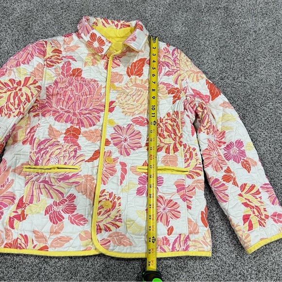 Talbots Reversible Quilted Blazer Jacket Yellow Pink Cotton Floral Women’s L - Picture 2 of 11